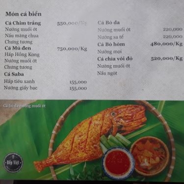 Thực đơn- Bếp Việt - Nhà Hàng Hải Sản