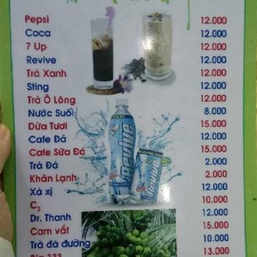 Thực đơn- Quán Ăn Bi Bi - Cơm Sườn Cọng & Bún Cá Kiên Giang
