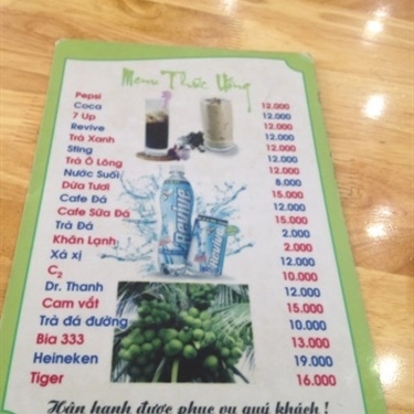 Thực đơn- Quán Ăn Bi Bi - Cơm Sườn Cọng & Bún Cá Kiên Giang