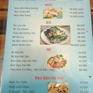 Thực đơn- Quán Ăn Bia Tuyết 127