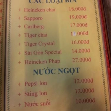 Thực đơn- Quán Ăn Bia Tuyết 88 - Bắc Hải