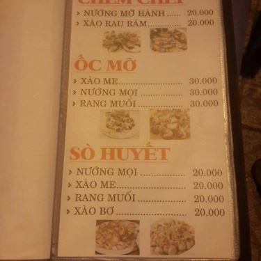 Thực đơn- Quán Ăn Biển Đêm Quán