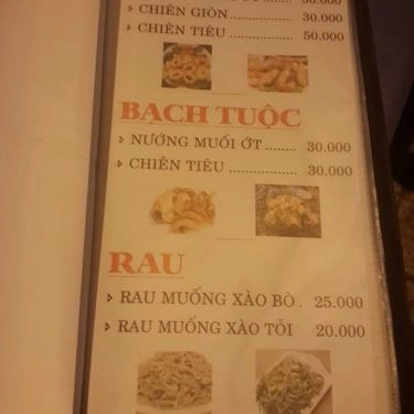 Thực đơn- Quán Ăn Biển Đêm Quán