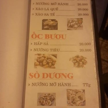 Thực đơn- Quán Ăn Biển Đêm Quán