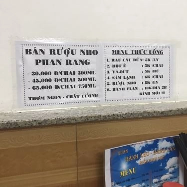 Thực đơn- Quán Ăn Biển Ninh Chữ - Bánh Căn & Bánh Xèo