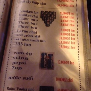 Thực đơn- Quán Ăn Biển Xanh Quán