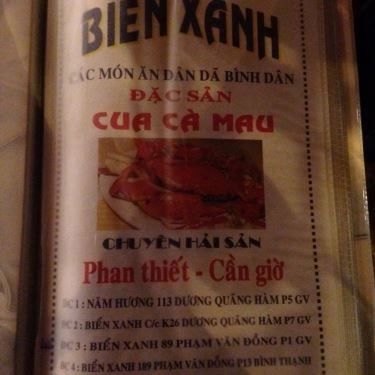 Thực đơn- Quán Ăn Biển Xanh Quán