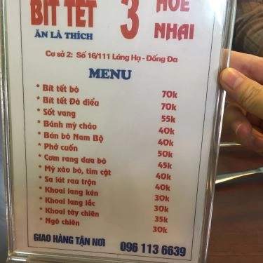 Thực đơn- Quán Ăn Bít Tết 3 Hòe Nhai - Láng Hạ