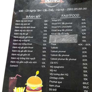 Thực đơn- Quán Ăn Bling - Fastfood & Takeaway