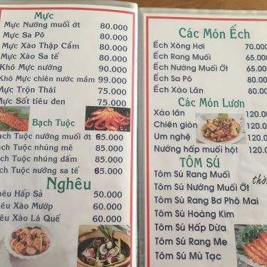 Thực đơn- Quán Ăn Út Minh - Bò 7 Món, Hải Sản & Lẩu
