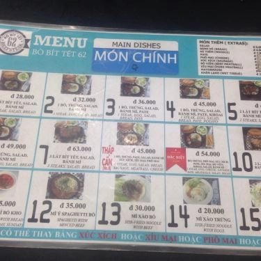 Thực đơn- Quán Ăn Bò Beefsteak 62