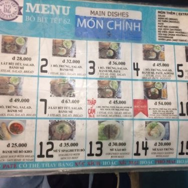 Thực đơn- Quán Ăn Bò Beefsteak 62