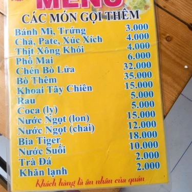 Thực đơn- Quán Ăn Bò Né 3 Ngon - Bò Quanh Lửa Hồng - 138 Hoàng Diệu 2