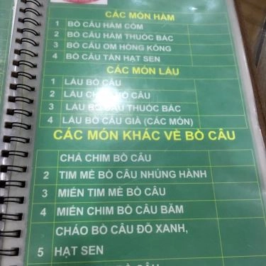 Thực đơn- Quán Ăn Bồ Câu Chiến Sĩ - Đặc Sản Chim Trời