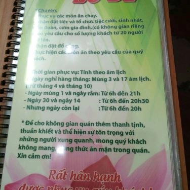 Thực đơn- Quán Ăn Bồ Đề - Quán Cơm Chay
