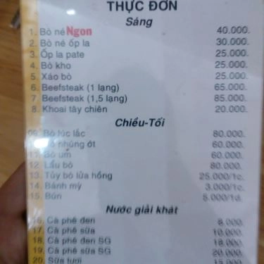 Thực đơn- Quán Ăn Bò Né - Phạm Như Xương