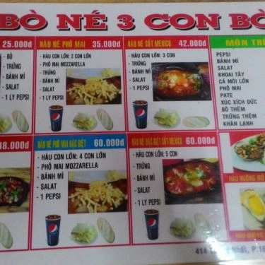 Thực đơn- Quán Ăn 3 Con Bò - Bò Né