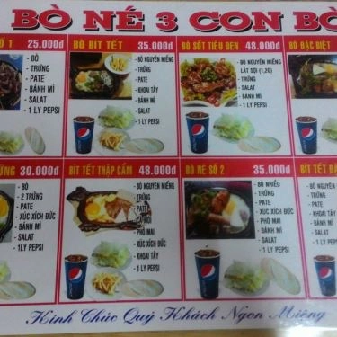 Thực đơn- Quán Ăn 3 Con Bò - Bò Né
