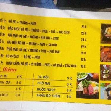 Thực đơn- Quán Ăn Bò Né 3 Like - Tô Vĩnh Diện