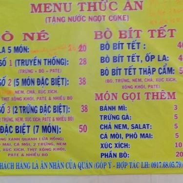 Thực đơn- Quán Ăn Bò Né 3 Ngon - Tên Lửa