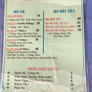 Thực đơn- Quán Ăn Bò Né 3 Ngon - 196 Tên Lửa
