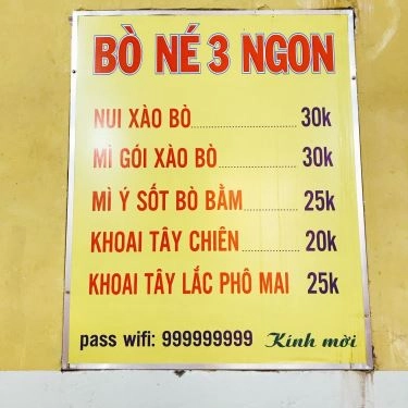 Thực đơn- Quán Ăn Bò Né 3 Ngon - 222 Đặng Văn Bi