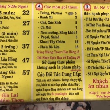 Thực đơn- Quán Ăn Bò Né 3 Ngon - Bò Quanh Lửa Hồng - 37 Lê Đức Thọ