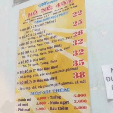Thực đơn- Quán Ăn Bò Né 454