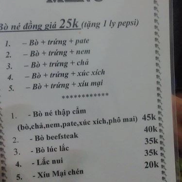 Thực đơn- Quán Ăn Bò Né Cô Loan