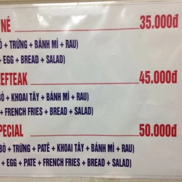 Thực đơn- Quán Ăn Bò Né Hùng Vương