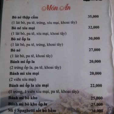 Thực đơn- Quán Ăn Bò Né Minh Hưng