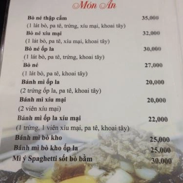 Thực đơn- Quán Ăn Bò Né Minh Hưng