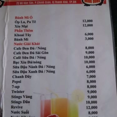 Thực đơn- Quán Ăn Bò Né Minh Hưng