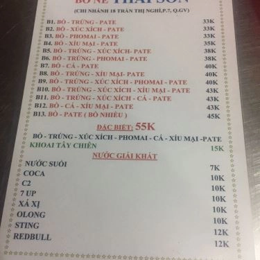Thực đơn- Quán Ăn Bò Né Thái Sơn - Nguyễn Thái Sơn