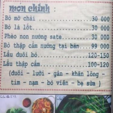 Thực đơn- Quán Ăn Bò Nướng & Lẩu Bò Pa