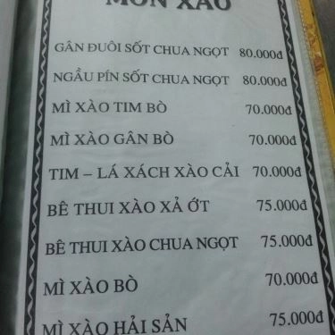 Thực đơn- Quán Ăn Bò Nướng Năm Quý