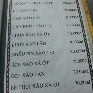 Thực đơn- Quán Ăn Bò Nướng Năm Quý