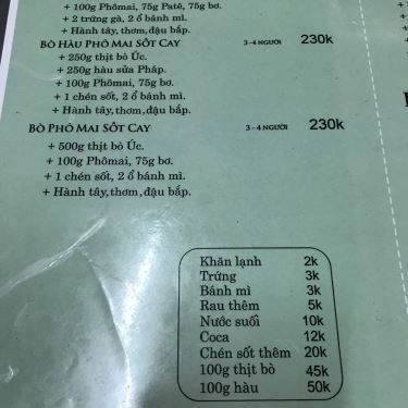 Thực đơn- Quán Ăn Bò Nướng Phố - Nguyễn Chí Thanh