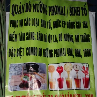 Thực đơn- Quán Ăn Bò Nướng Phomai & Sinh Tố