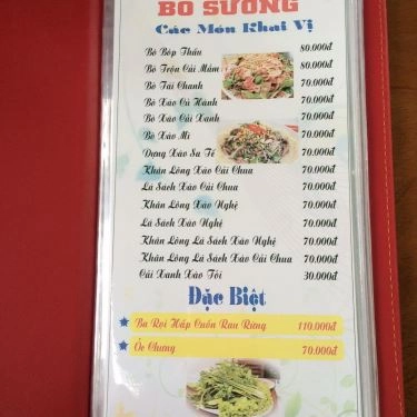Thực đơn- Quán Ăn Bò Sướng - Chuyên Các Món Từ Thịt Bò