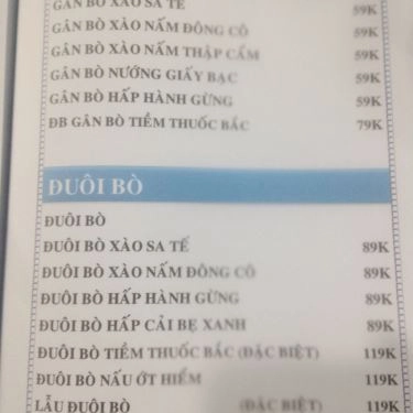 Thực đơn- Quán Ăn Bò Tơ Mái Lá - Đường Số 7