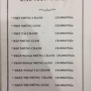 Thực đơn- Quán Ăn Bò Tơ Năm Khánh