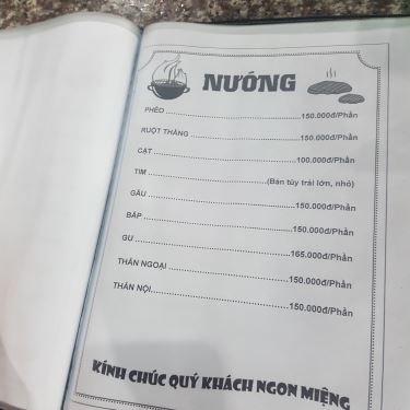 Thực đơn- Quán Ăn Bò Tơ Năm Sánh Quyết Thắng - Phạm Văn Đồng