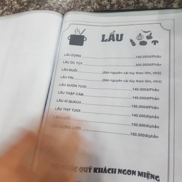 Thực đơn- Quán Ăn Bò Tơ Năm Sánh Quyết Thắng - Phạm Văn Đồng