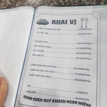 Thực đơn- Quán Ăn Bò Tơ Năm Sánh Quyết Thắng - Phạm Văn Đồng