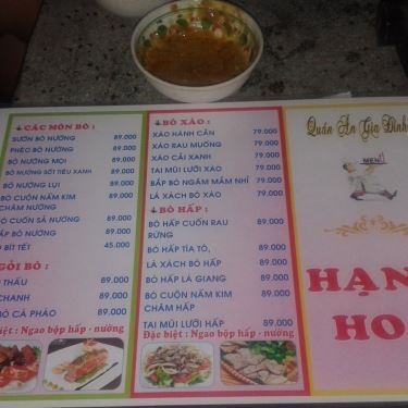 Thực đơn- Quán Ăn Hạnh Hoa Quán - Phan Văn Đối