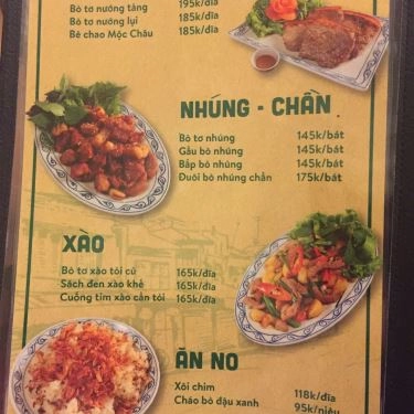 Thực đơn- Quán Ăn Bò Tơ Quán Mộc