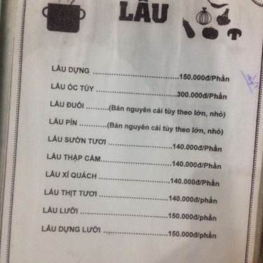 Thực đơn- Quán Ăn Bò Tơ Tây Ninh - Đặng Văn Bi