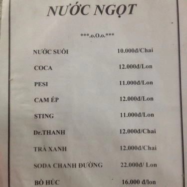 Thực đơn- Quán Ăn Bò Tơ Năm Sánh Quyết Thắng - Tây Thạnh