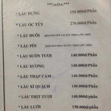 Thực đơn- Quán Ăn Bò Tơ Năm Sánh Quyết Thắng - Tây Thạnh